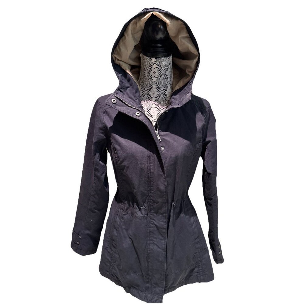 Eddie Bauer Hooded‎ Rain Coat Womens Small Navy Full Zip Jacket hood